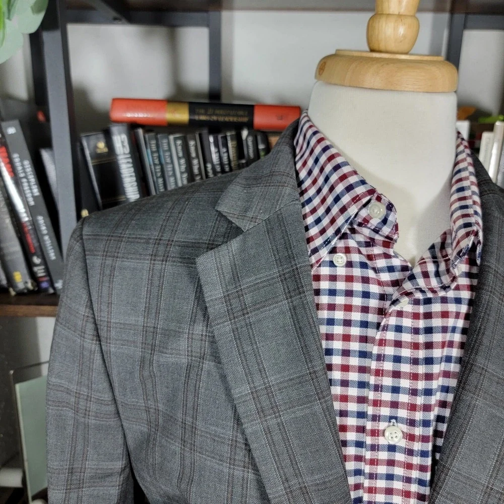 Stafford Men's Sport Coat Blazer Two Button Gray Brown Plaid Classic‎ Fit Sz 44R